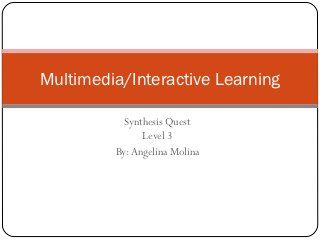 Multimedia/Interactive Learning

           Synthesis Quest
               Level 3
         By: Angelina Molina
 