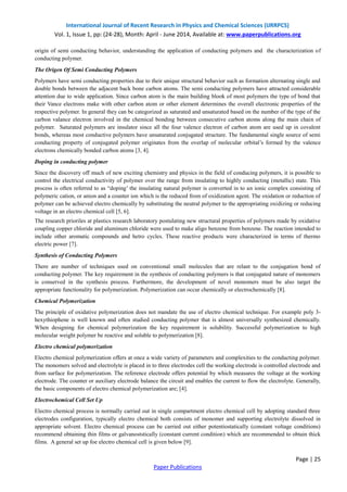 SYNTHESIS AND CHARACTERIZATION OF CONDUCTING POLYMERS: A REVIEW PAPER | PDF