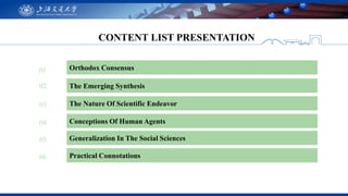 CONTENT LIST PRESENTATION
01 Orthodox Consensus
02 The Emerging Synthesis
03 The Nature Of Scientific Endeavor
04 Concepti...