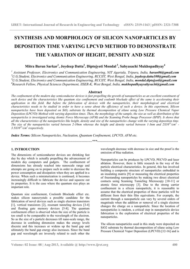 Synthesis and morphology of silicon nanoparticles by | PDF | Home ...