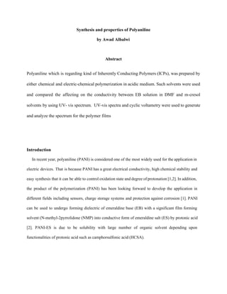 Synthesis and properties of Polyaniline | PDF