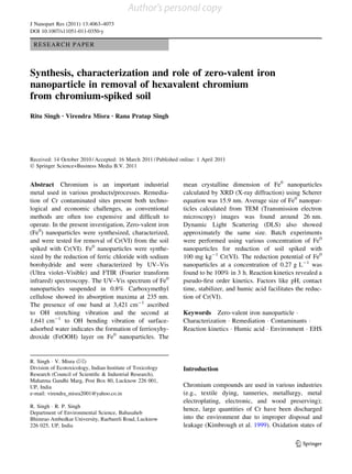 Synthesis, characterization and role of zero valent iron nanoparticle ...