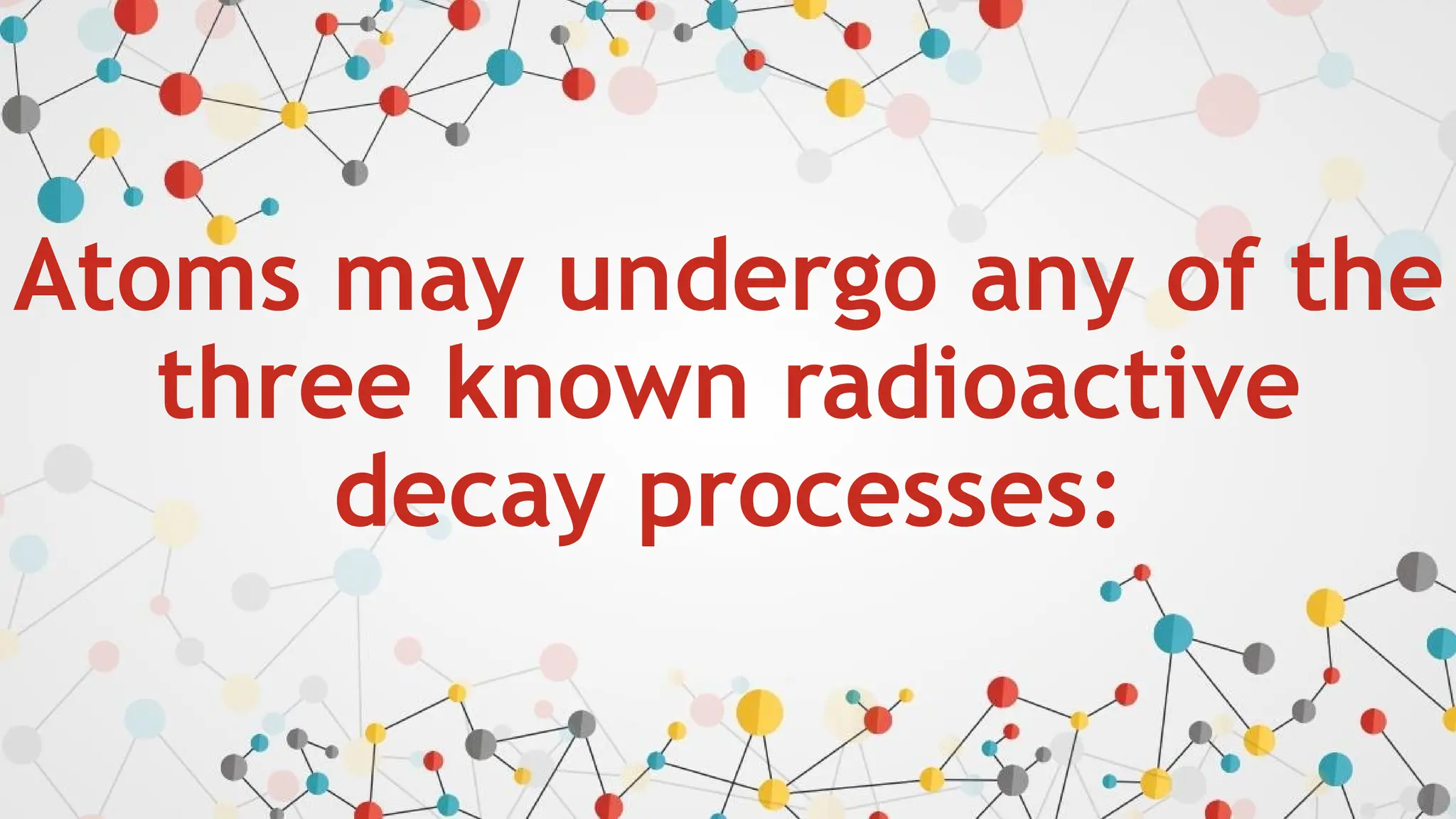 Atoms may undergo any of the
three known radioactive
decay processes:
 