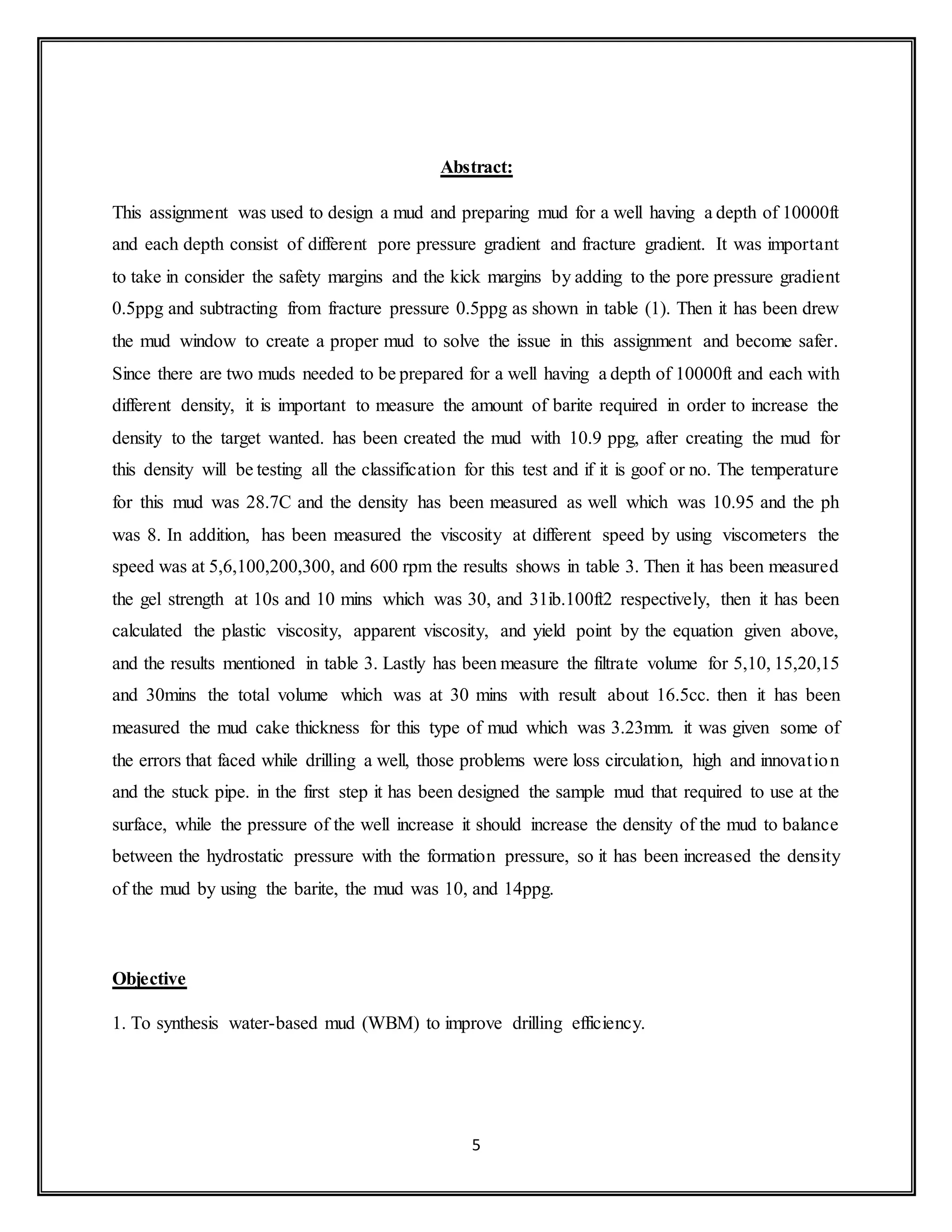 Synthesis of water based mud (wbm) | DOCX