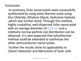 Synthesis of zn se nanocrystals (1) | PPTX