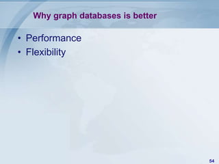 Why graph databases is better

• Performance
• Flexibility

54

 