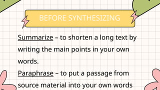 SYNTHESIZING_English 8 Synthesizing Engl | PPTX