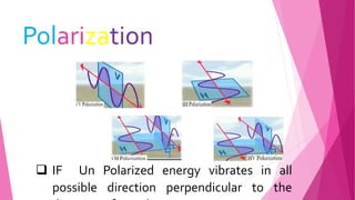 Polarization
 IF Un Polarized energy vibrates in all
possible direction perpendicular to the
 