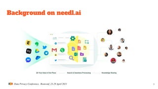 Data Privacy Conference, Rootconf, 23-29 April 2021
Background on needl.ai
3
 