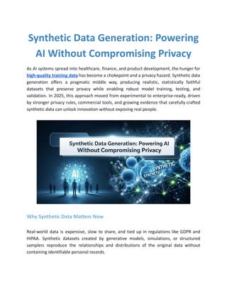 Synthetic Data Generation: Powering AI Without Compromising Privacy | PDF