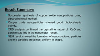 Electrochemical Synthesis of Copper Oxide Nanoparticles for Enhanced ...