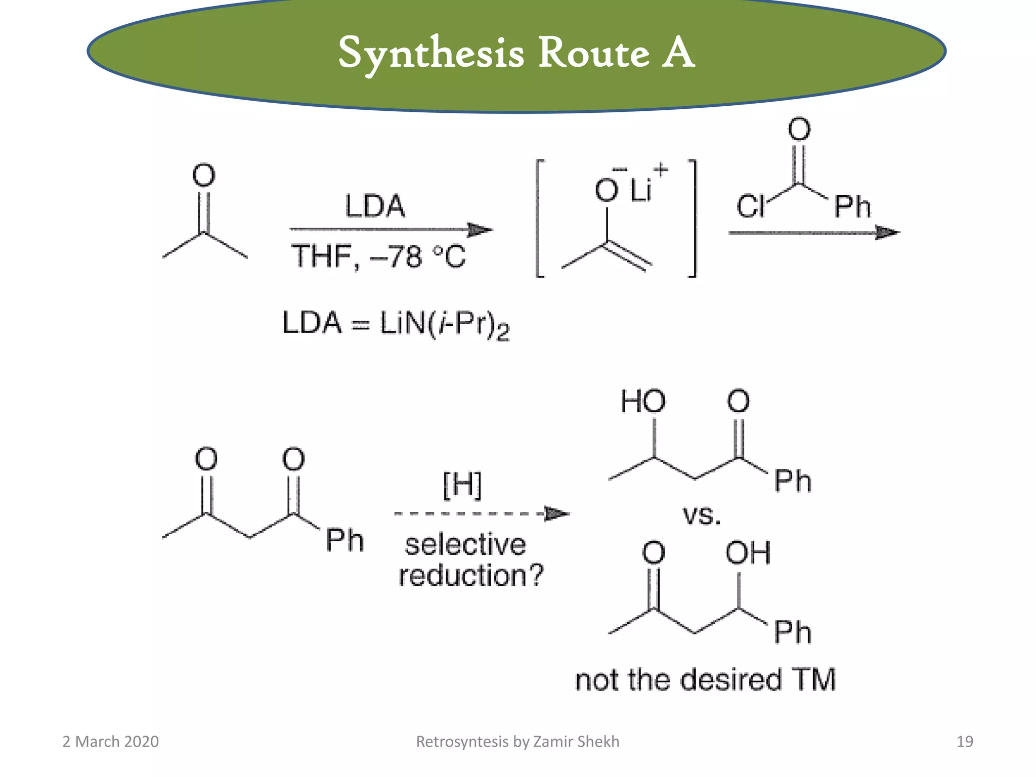 2 March 2020 Retrosyntesis by Zamir Shekh 19
Synthesis Route A
 