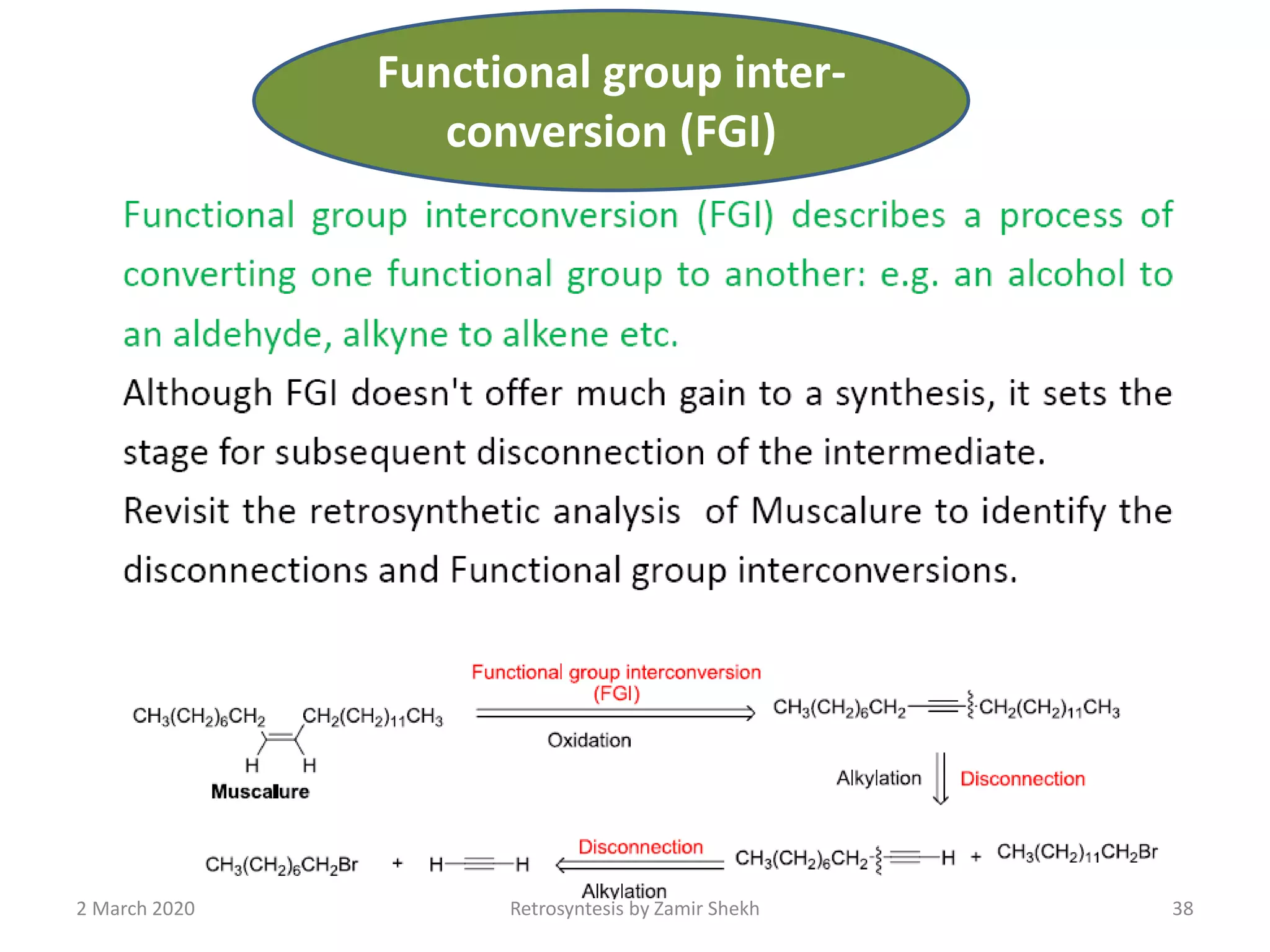 38Retrosyntesis by Zamir Shekh2 March 2020
Functional group inter-
conversion (FGI)
 