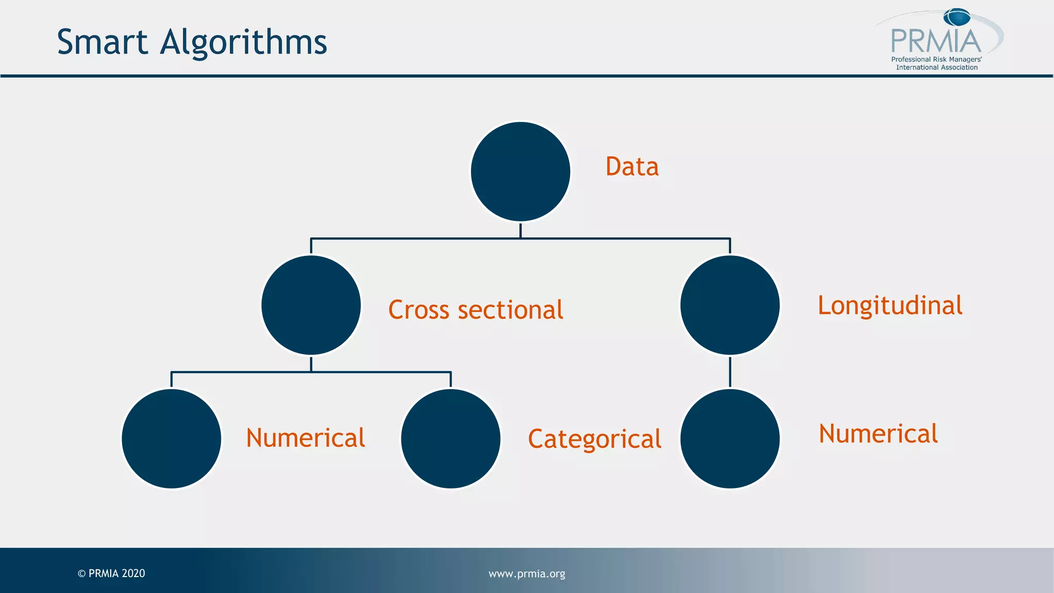 www.prmia.org© PRMIA 2020 Smart Algorithms Data Cross sectional Numerical Categorical Longitudinal Numerical Data Cross sectional Longitudinal CategoricalNumerical Numerical 