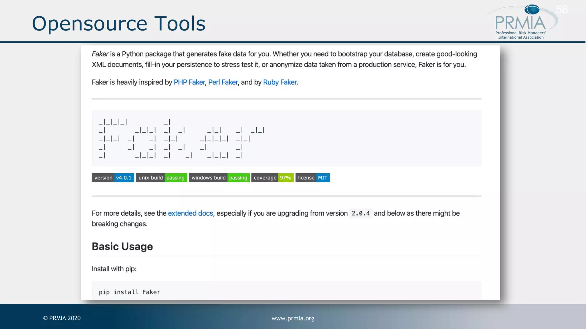 www.prmia.org© PRMIA 2020 56 Opensource Tools 