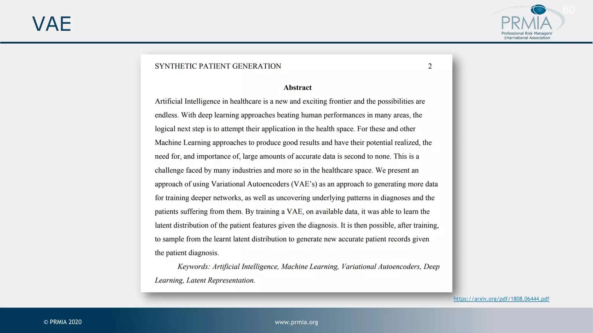 www.prmia.org© PRMIA 2020 60 VAE https://arxiv.org/pdf/1808.06444.pdf 