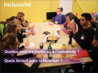 Inclusivité

Quelles sont les barrières à l’inclusivité ?
Quels leviers pour la favoriser ?

 