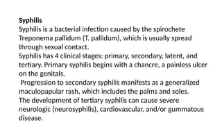Syphilis Overview Comprehensive Overview of Syphilis: Stages, Diagnosis, and Treatment | PPTX