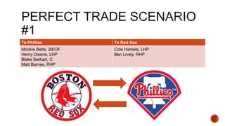 To Phillies To Red Sox
Mookie Betts, 2B/OF
Henry Owens, LHP
Blake Swihart, C
Matt Barnes, RHP
Cole Hamels, LHP
Ben Lively, RHP
 