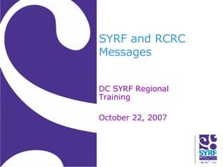DC SYRF Regional Training October 22, 2007 SYRF and RCRC Messages 