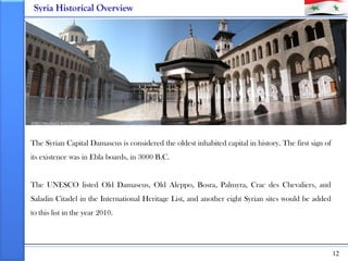 Syria Historical Overview




The Syrian Capital Damascus is considered the oldest inhabited capital in history. The first...