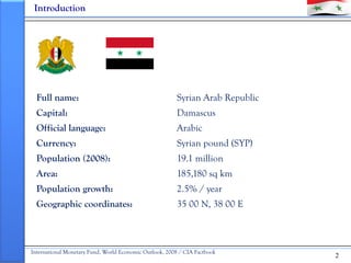 Introduction




  Full name:                                            Syrian Arab Republic
  Capital:                  ...