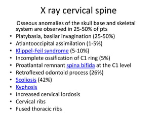 Horner syndrome may appear, reflecting damage to the sympathetic neurons in the intermediolateral cell column.Extension of the syrinxsyringobulbia.[4, 5] T dysphagia, nystagmus, pharyngeal and palatal weakness, asymmetric weakness and atrophy of the tongue, and loss of pain ,temperature   in the distribution of the trigeminal nerve.Syringocephalus -rarely, the syrinx cavity can extend beyond the medulla in the brain stem into the centrumsemiovale .Lumbar syringomyelia -atrophy of the proximal and distal leg muscles with dissociated sensory loss in the lumbar and sacral dermatomes. Lower limb reflexes are reduced or absent. Impairment of sphincter function is common.