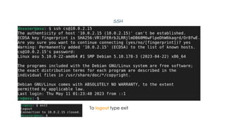 SSH
To logout type exit
 