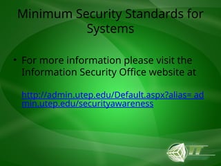 Security Utep sysadmins overview and process ot eb followed including establishment ...