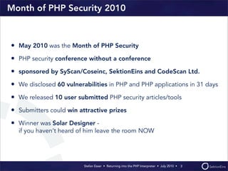 SyScan Singapore 2010 - Returning Into The PHP-Interpreter