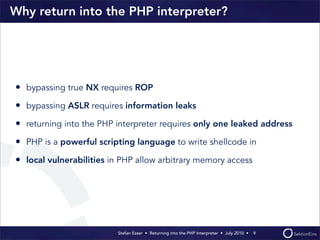 SyScan Singapore 2010 - Returning Into The PHP-Interpreter