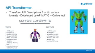sysco.no
API-Transformer
• Transform API Descriptions from/to various
formats - Developed by APIMATIC – Online tool
 