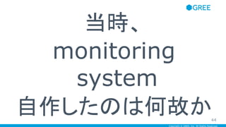 Copyright © GREE, Inc. All Rights Reserved.
当時、
monitoring
system
自作したのは何故か44
 