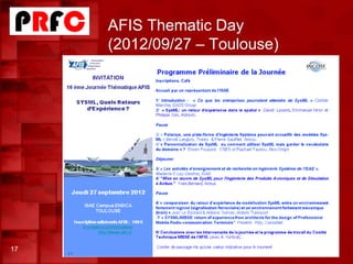AFIS Thematic Day
(2012/09/27 – Toulouse)
17
 