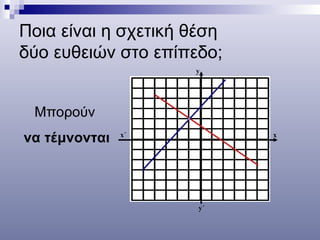 Ποια είναι η σχετική θέση  δύο ευθειών στο επίπεδο; Μπορούν   να τέμνονται x y ΄ y x ΄ 