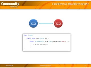 il problema: le dipendenze statiche




             Componente                        Componente

             ComA                               ComB




14/03/2008                www.xedotnet.org                                  8
 