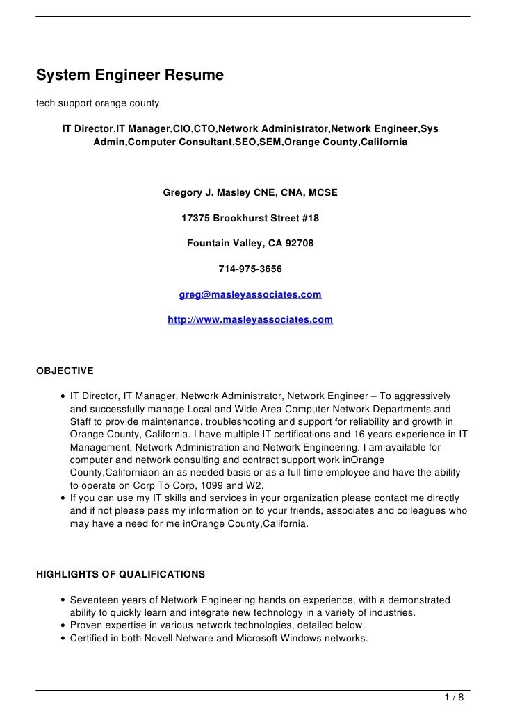 system engineer resume network support engineer resumes