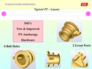 Typical PT - Layout DSI’s New & Improved PT-Anchorage Hardware 2 Grout Ports 6 Bolt Holes 