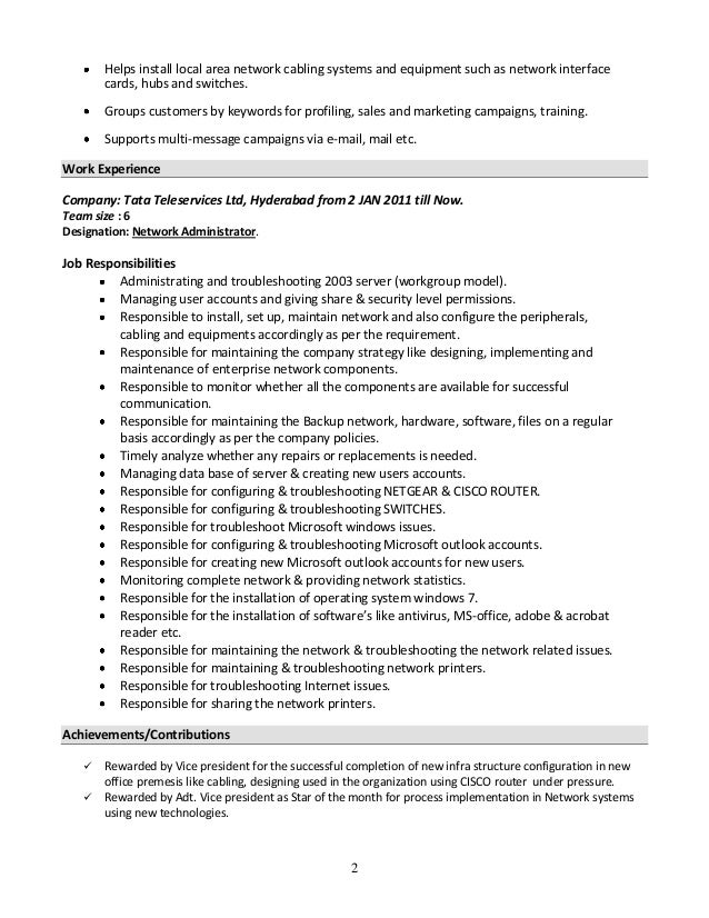 system administrator resume format resume for system administrator