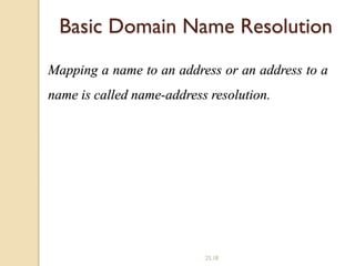 25.18
Mapping a name to an address or an address to a
name is called name-address resolution.
Basic Domain Name Resolution
 