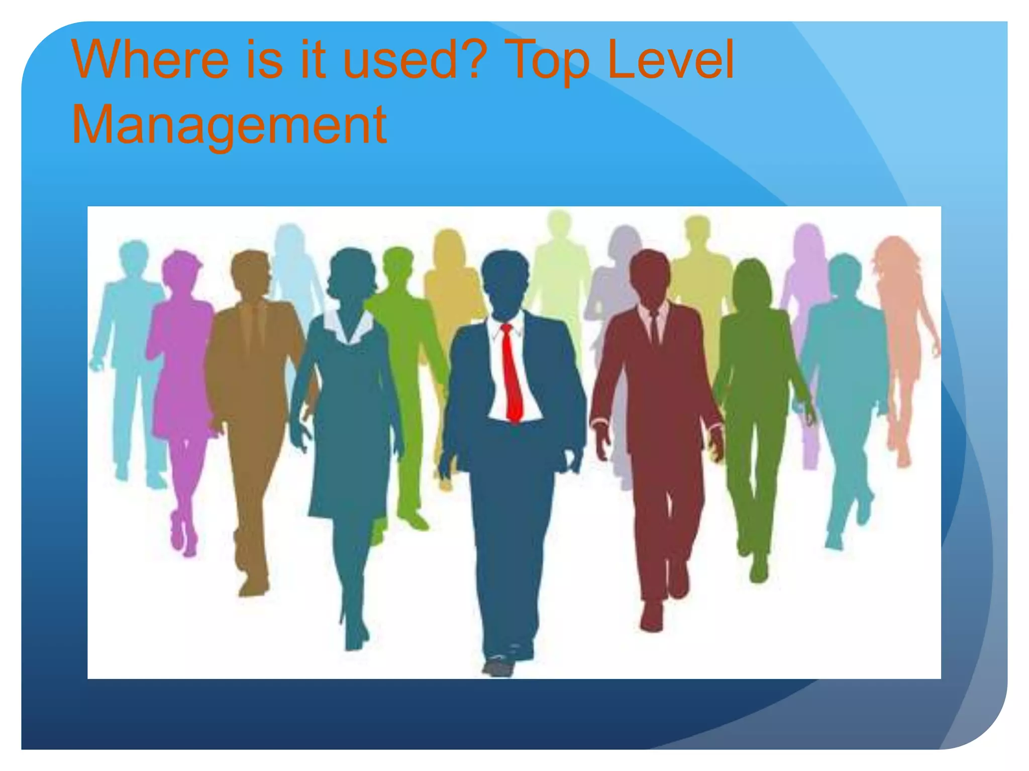 Where is it used? Top Level
Management
 