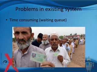 Problems in existing system
• Time consuming (waiting queue)

www.extsoft.com

 