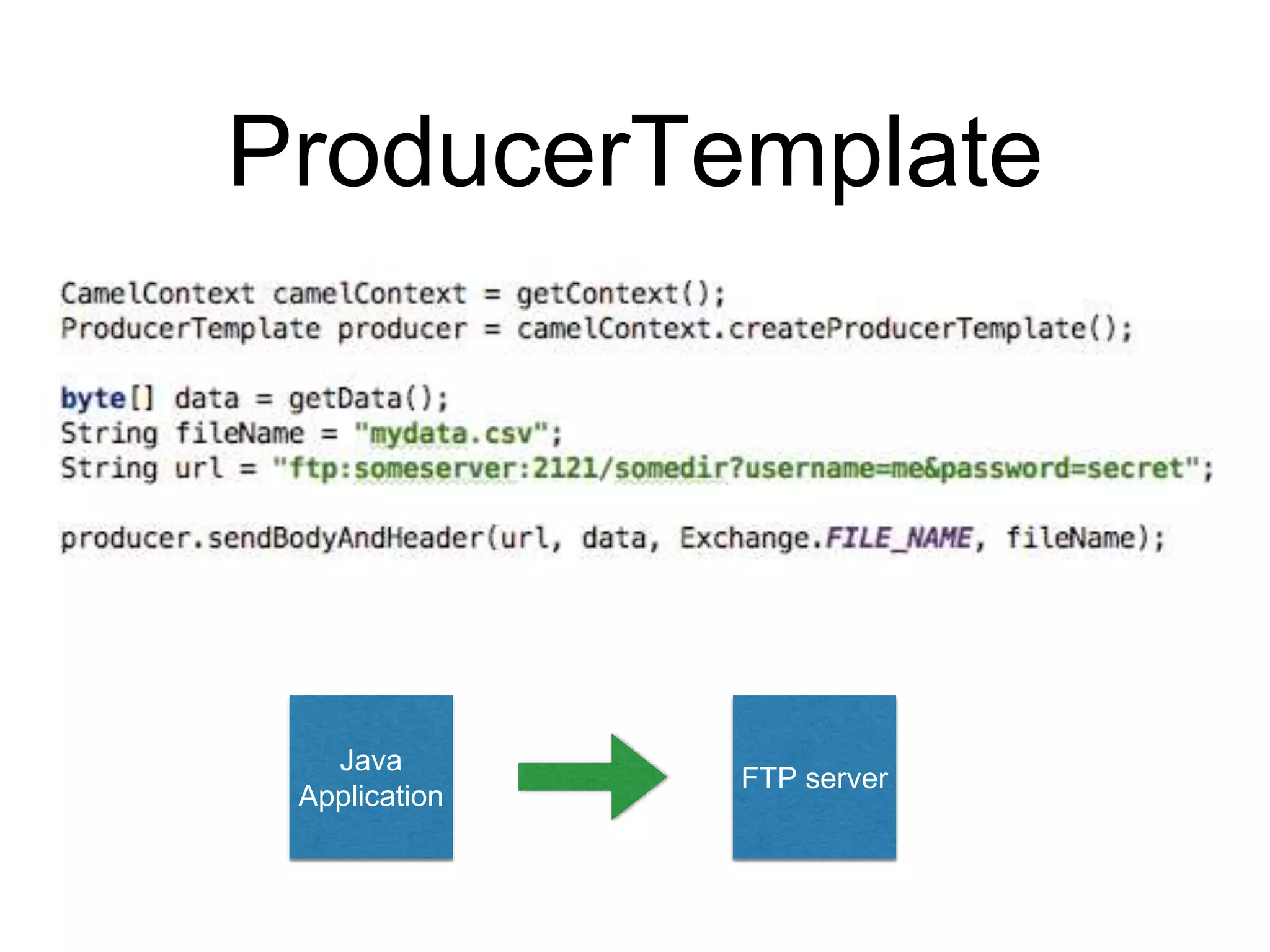 ProducerTemplate
FTP server
Java
Application
 