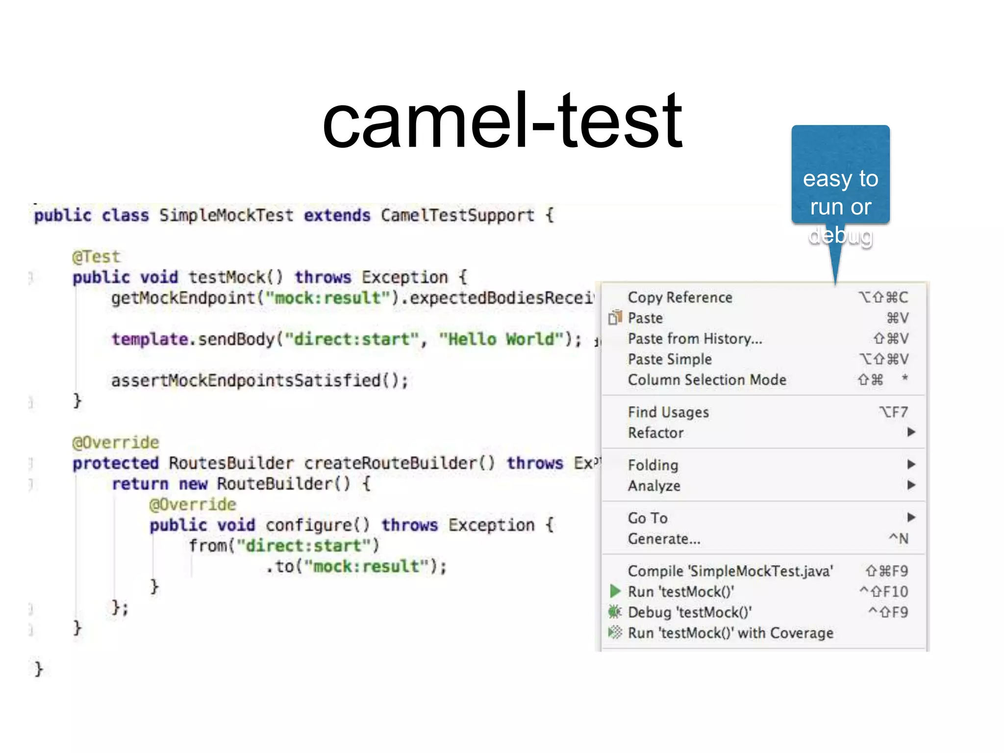 camel-test
easy to
run or
debug
 
