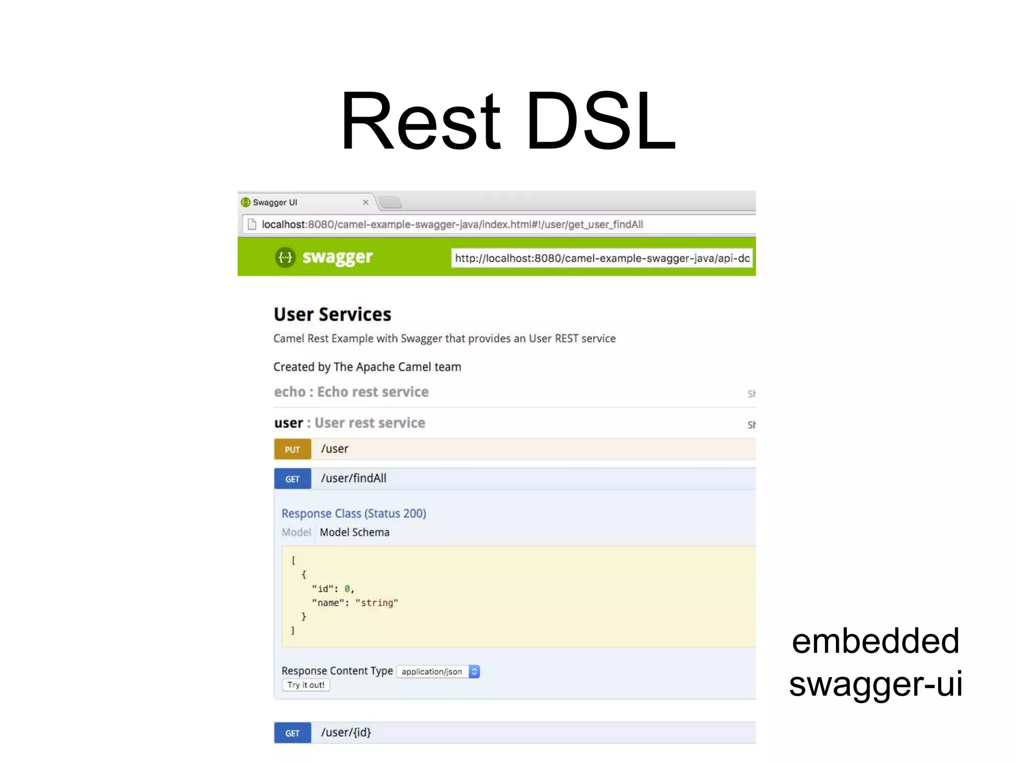 Rest DSL
embedded
swagger-ui
 