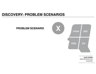 Copyright 2014 Cowan Publishing
DISCOVERY: PROBLEM SCENARIOS
ALEX COWAN!
AlexanderCowan.com!
@cowanSF
PROBLEM SCENARIO
X
 