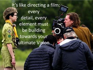 every
detail, every
element must
be building
towards your
ultimate Vision
It’s like directing a film:
 