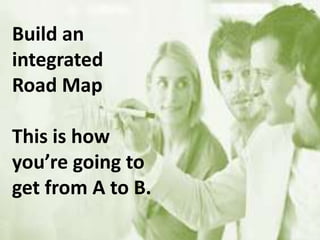 Build an
integrated
Road Map
This is how
you’re going to
get from A to B.
 