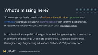 Systematic Reviews, Tech Mining, and Other Knowledge Synthesis Beasts ...