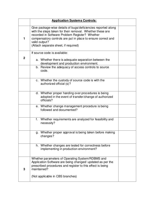 System audit questionnaire